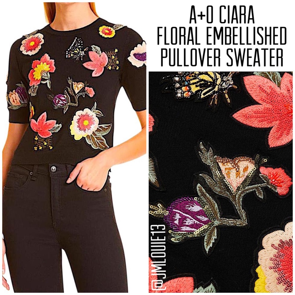 🎀SOLD🎀Alice + Olivia Ciara Floral Embellished Pullover Sweater - Picture 1 of 10